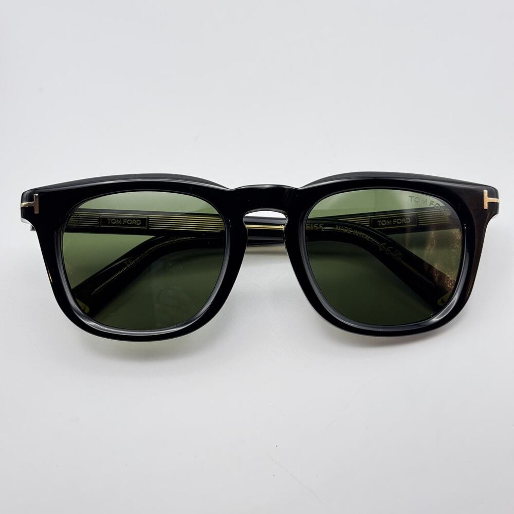 Tom Ford Sunglasses Icon Collection FT1326-F 01N Black Square Green Lens 52mm